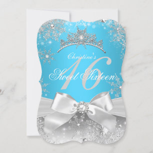 Convites Princesa Winter Wonderland Azul Sweet 16