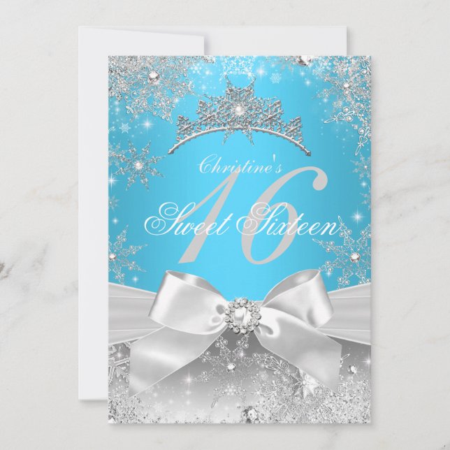 Convites Princesa Winter Wonderland Azul Sweet 16 (Frente)