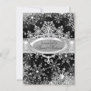 Convites Princesa Winter Wonderland Black Sweet 16 Invite
