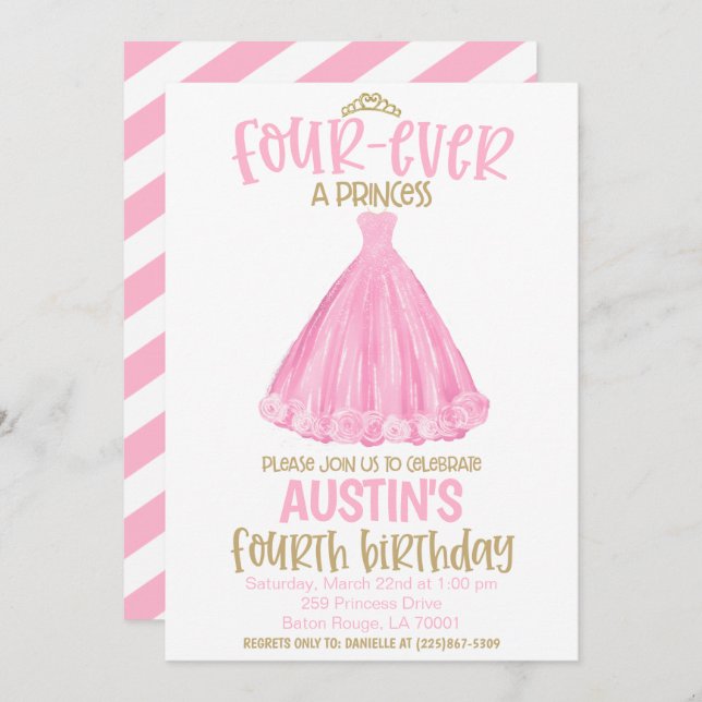 Convites Princess 4th Birthday Party Invitation (Frente/Verso)