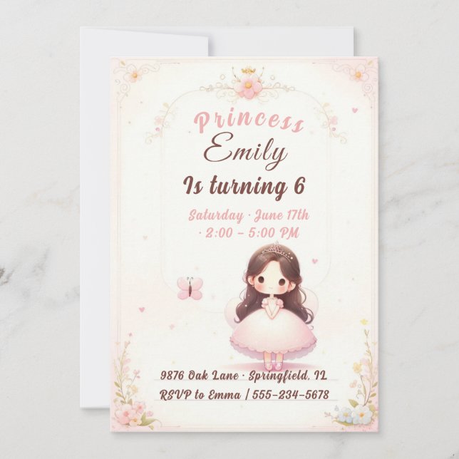 Convites Princess Ballerina Birthday Invitation (Frente)