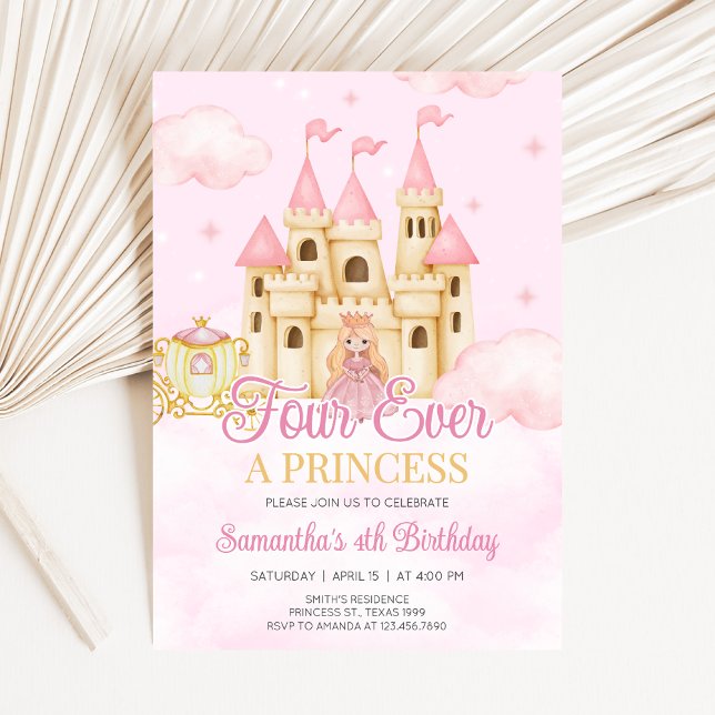 Convites Princess Birthday (Four Ever Princess Birthday Party Invitation)