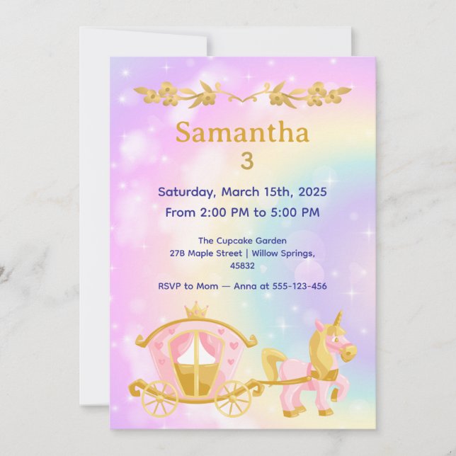 Convites Princess  Birthday Samantha 3 Birthday Party (Frente)