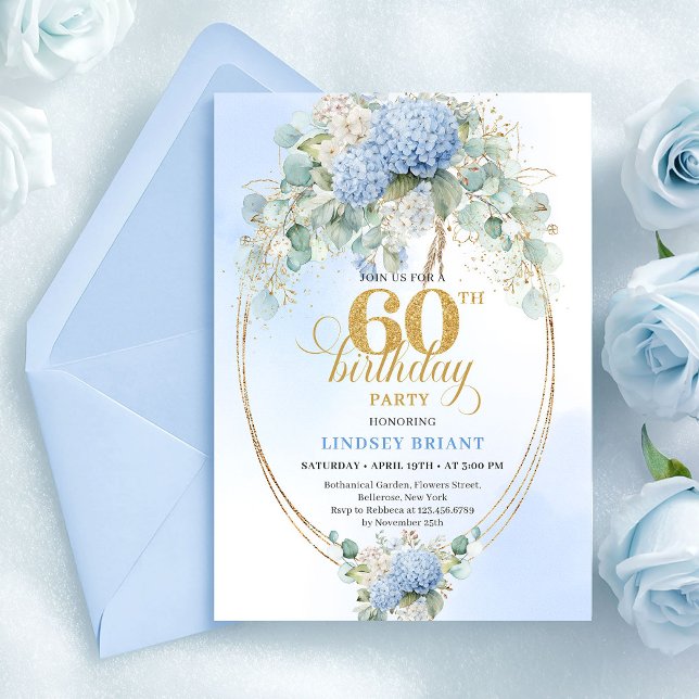 Convites Princess Bohemian Pastel Blue Floral 60th Birthday (Princess Bohemian Pastel Blue Floral 60th Birthday)