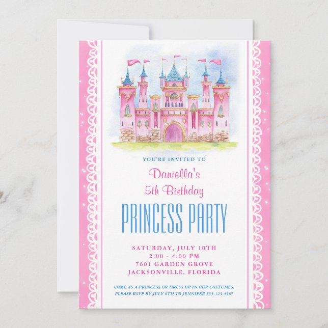 Convites Princess Castle Birthday (Frente)