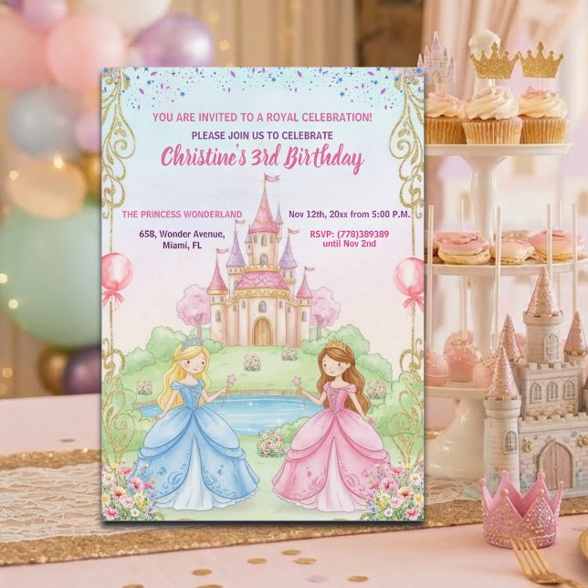 Convites Princess Castle Royal 3rd Birthday Party (Criador carregado)
