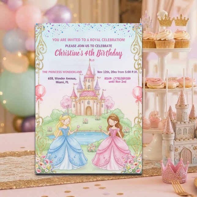 Convites Princess Castle Royal 4th Birthday Party (Criador carregado)