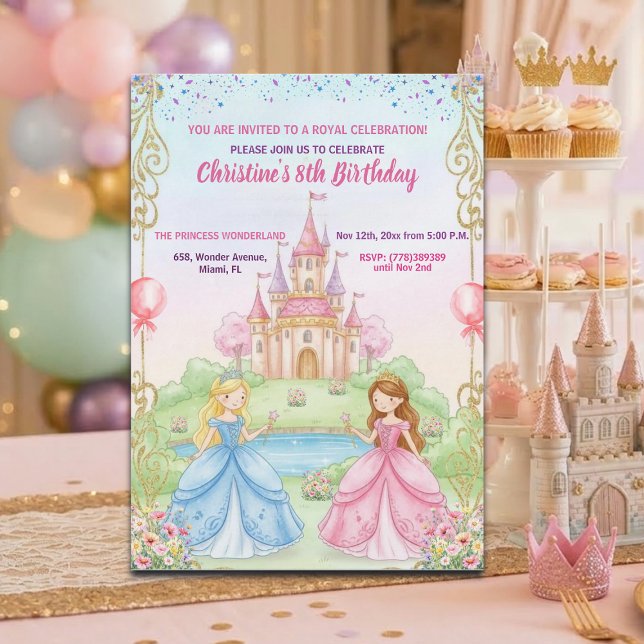 Convites Princess Castle Royal 8th Birthday Party (Criador carregado)