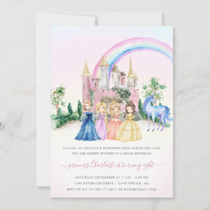 Convites Princess Castle Unicorn   Fada de Aniversário