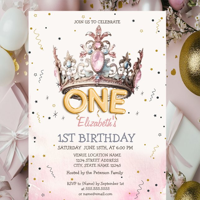 Convites Princess Crown Fairytale 1st Birthday  (Criador carregado)