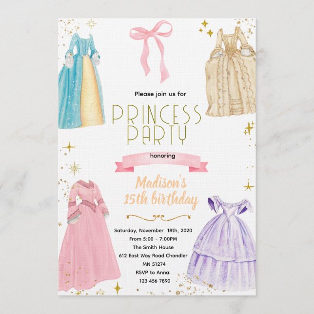 Convites Princess Dresses Birthday Invitation (Frente)