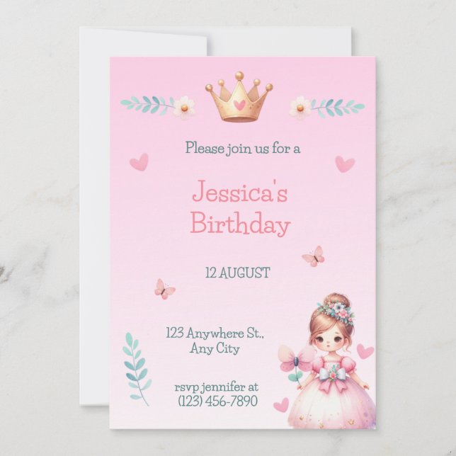 Convites Princess Fairytale Birthday Party Invitation (Frente)