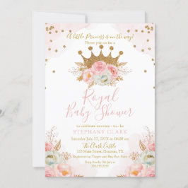 Convites Princess Floral Pink & Gold Baby Shower Invitation