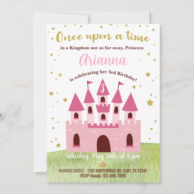 Convites Princess Kingdom Castle birthday invite. (Frente)