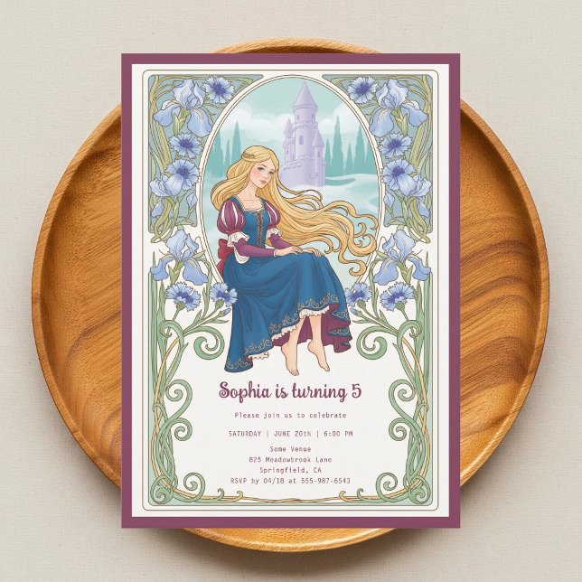 Convites Princess Rapunzel Floral Art Nouveau Birthday (Criador carregado)