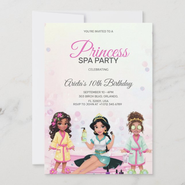 Convites Princess spa party birthday invitation  (Frente)