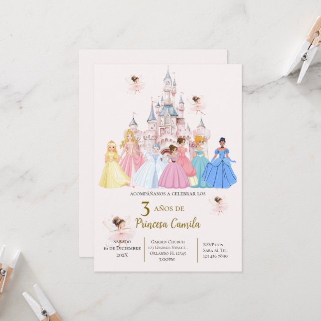 Convites Princess Third Birthday Invitation at Her Castle (Frente/Verso In Situ)