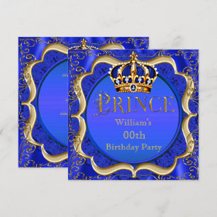 Convites Príncipe Aniversário Coroa Azul Ouro Coroa Masculi
