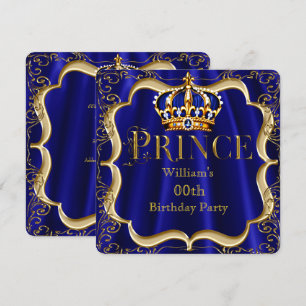 Convites Príncipe Aniversário Coroa Azul Ouro Coroa Masculi