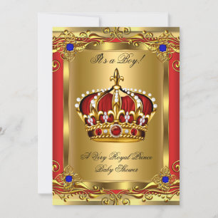 Convites Príncipe Azul Real Bebê Shower Regal Vermelho Dour