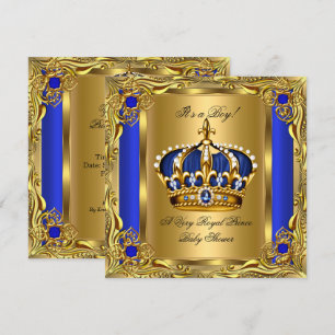 Convites Príncipe Azul Real Chuveiro de Bebê Regal Ouro Men