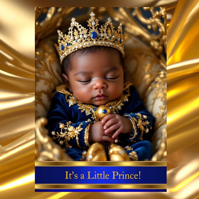 Convites Príncipe Azul Real Dourado Chuveiro de Bebê Étnico (Criador carregado)