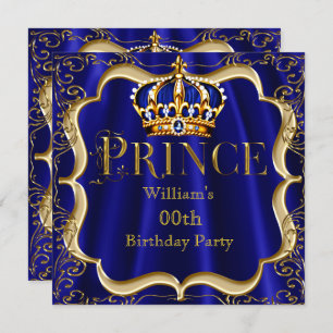 Convites Príncipe Birthday Real Coroa Azul Dourada Mens 2