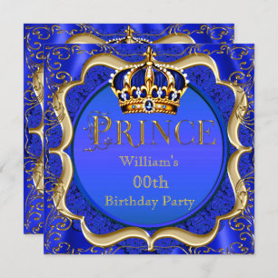 Convites Príncipe Birthday Royal Blue Dourado Crown Mens
