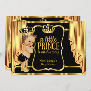 Convites Príncipe Chá de fraldas Black Dourado Drapette Bru