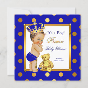 Convites Príncipe Chá de fraldas Real Azul Dourado Brunet