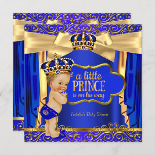 Convites Príncipe Chá de fraldas Royal Blue Dourado Draps B
