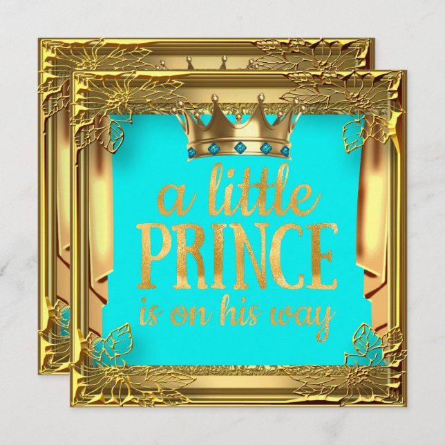 Convites Príncipe Chá de fraldas Turquoise Teal Blue (Frente/Verso)