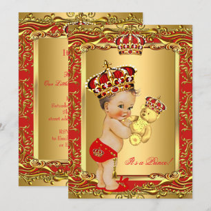 Convites Príncipe Coroa Real Vermelho Bebê Festa de Criança