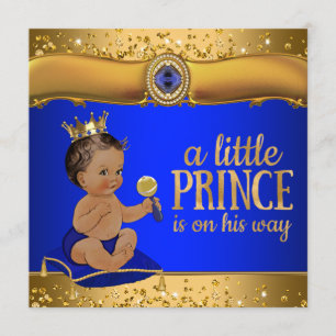 Convites Príncipe Étnico Azul Real Dourado Churrasco de Beb