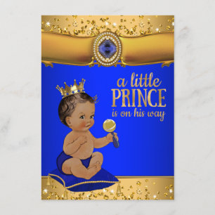 Convites Príncipe Étnico Azul Real Dourado Churrasco de Beb