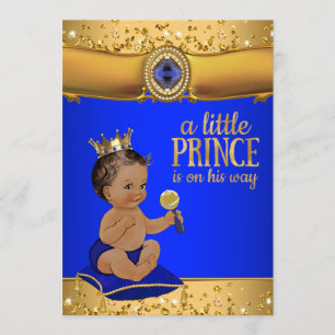 Convites Príncipe Étnico Azul Real Dourado Churrasco de Beb