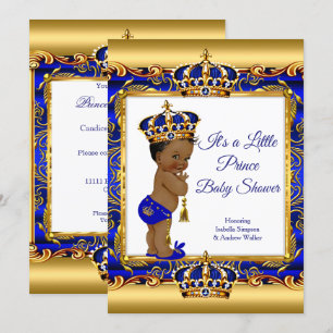 Convites Príncipe Étnico Menino Chuvada Azul Ornate Dourado
