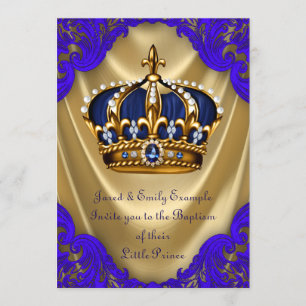 Convites Príncipe Menino Batismo Azul Real e Cetim Dourado