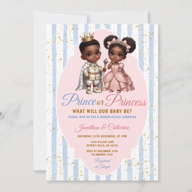Convites Príncipe ou Princesa Afro Revelação de Gênero Dour (Frente)