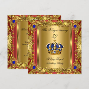 Convites Príncipe ou Rei Dourado Vermelho Azul Real Coroa A