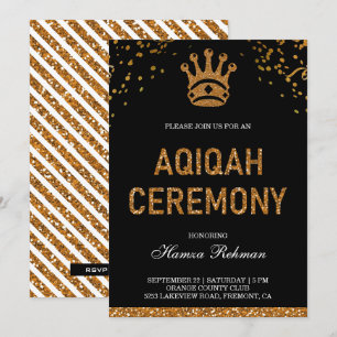 Convites Príncipe Real Coroa de Ouro Aqiqah