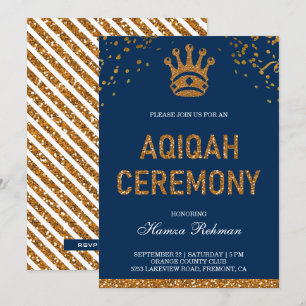 Convites Príncipe Real Dourado Azul Aqiqah