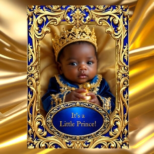 Convites Príncipe Royal Blue Dourado Chá de fraldas Rattle 