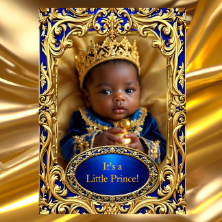 Convites Príncipe Royal Blue Dourado Chá de fraldas Rattle