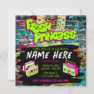 Convites Príncipes Frescos dos anos 90 Boombox Verde rosa A