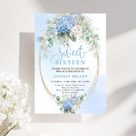 Convites Printable Blue Hydrangea Sweet Sixteen Birthday 