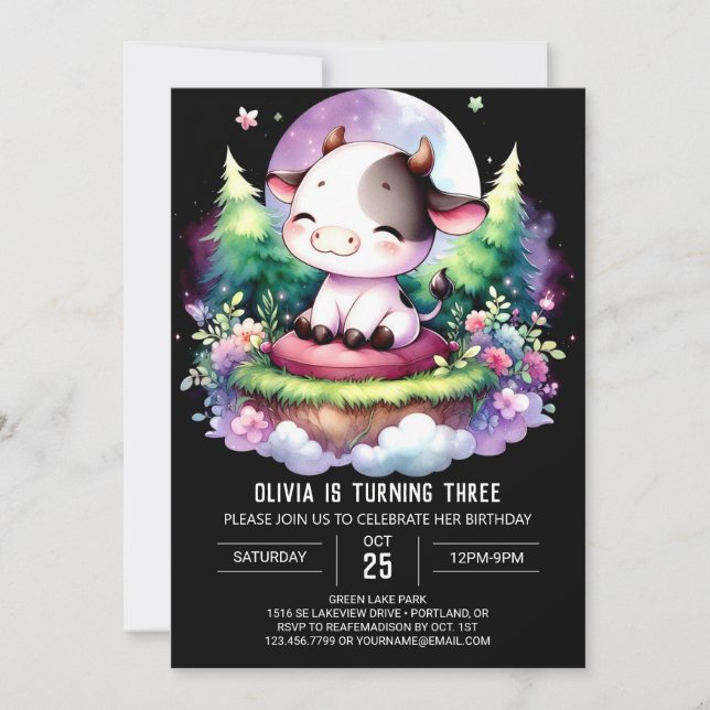 Convites Printable Cow Birthday (Frente)