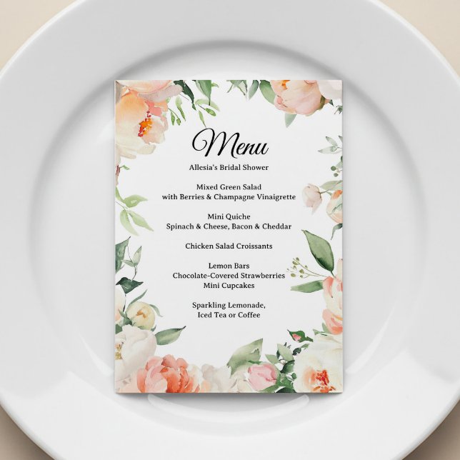 Convites Printable Floral Bridal Shower Menu (Criador carregado)