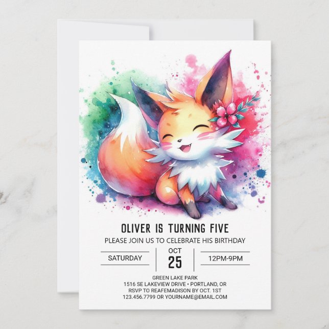 Convites Printable Fox Birthday (Frente)