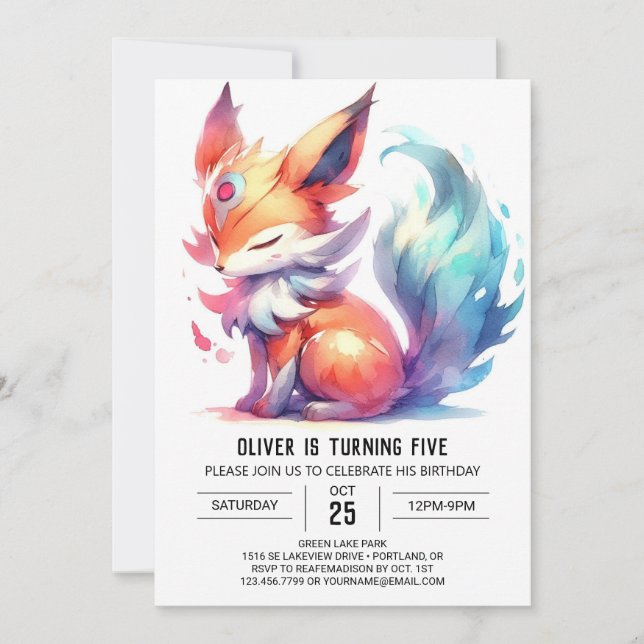 Convites Printable Happy Fox Birthday (Frente)